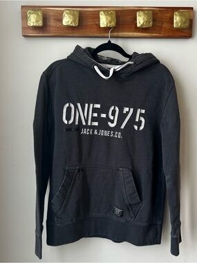 Jack & Jones Hoodie XL Charcoal Vintage Wash Y2K Minimal Streetwear